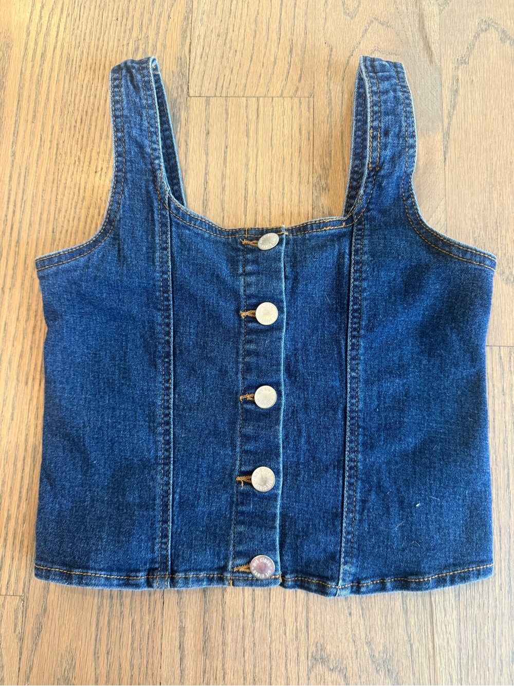 Tart Dark Blue Denim Crop Tank with Contrast Stitching - Kids 10-12 (XL)